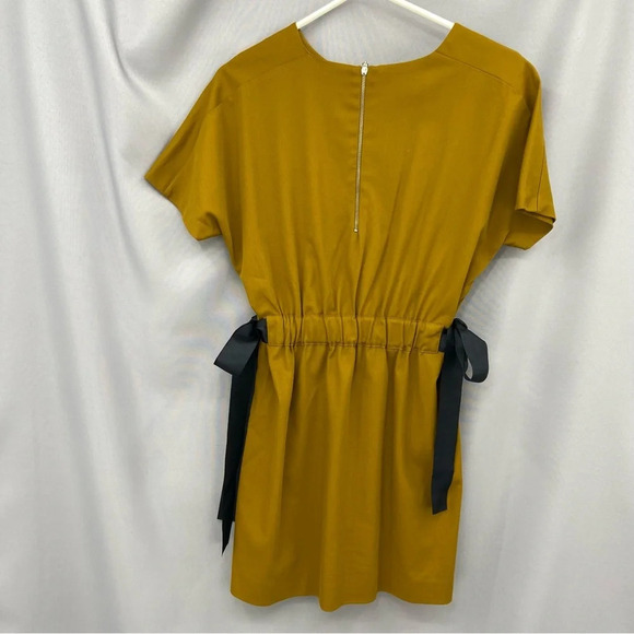 Zara Side Tie Dark Mustard Short Sleeve Mini Dress Size Medium - Picture 4 of 9